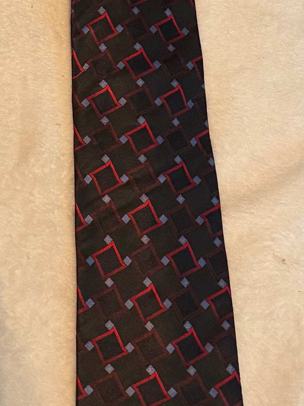 Men's Black Tie with Red Geometric Squares